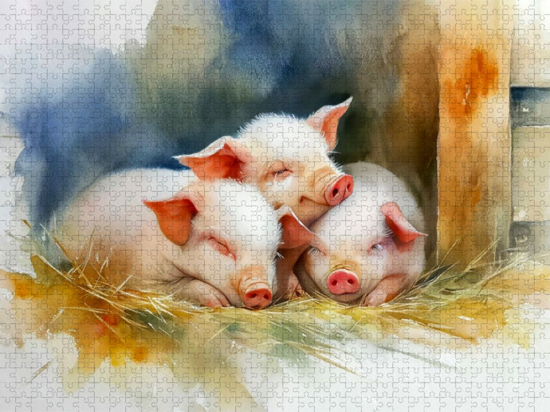 Drei glückliche kleine Schweinchen dösen vor sich hin - CALVENDO Foto-Puzzle'