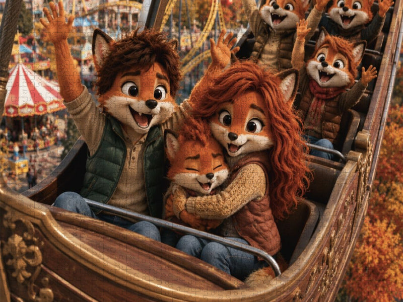 Kleine Fuchsfamilie auf großer Schaukel - CALVENDO Foto-Puzzle'