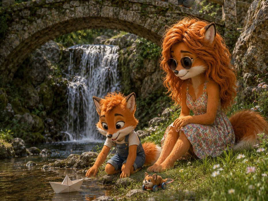 Der kleine Fuchs und sein Papierboot - CALVENDO Foto-Puzzle'