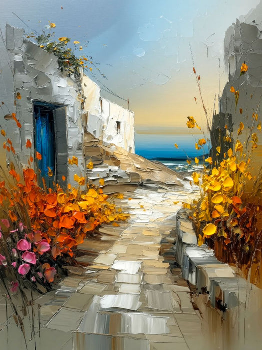 Ein antiker Pfad auf Delos, gesäumt von niedrigen Steinmauern und wilden Frühlingsblumen - CALVENDO Foto-Puzzle'