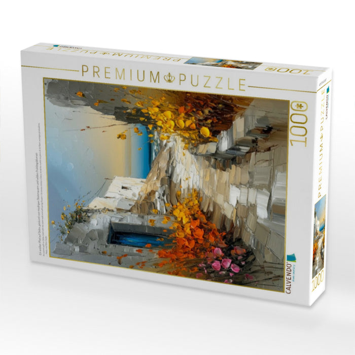 Ein antiker Pfad auf Delos, gesäumt von niedrigen Steinmauern und wilden Frühlingsblumen - CALVENDO Foto-Puzzle'