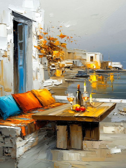 Eine Terrasse auf Mykonos mit Blick auf den Hafen - CALVENDO Foto-Puzzle'