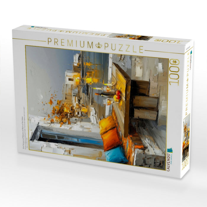 Eine Terrasse auf Mykonos mit Blick auf den Hafen - CALVENDO Foto-Puzzle'