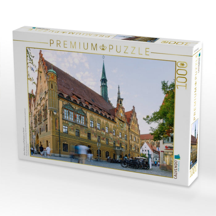 Ulmer Rathaus und Marktplatz am Abend - CALVENDO Foto-Puzzle'