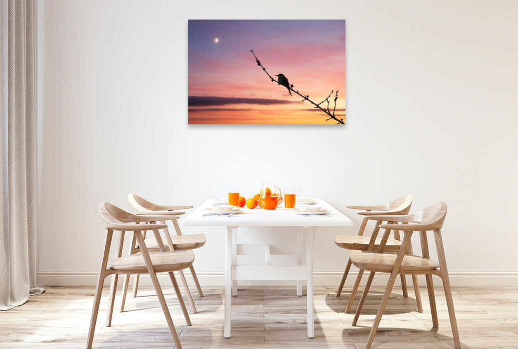 Premium Textil-Leinwand Bienenfresser im Sonnenuntergang