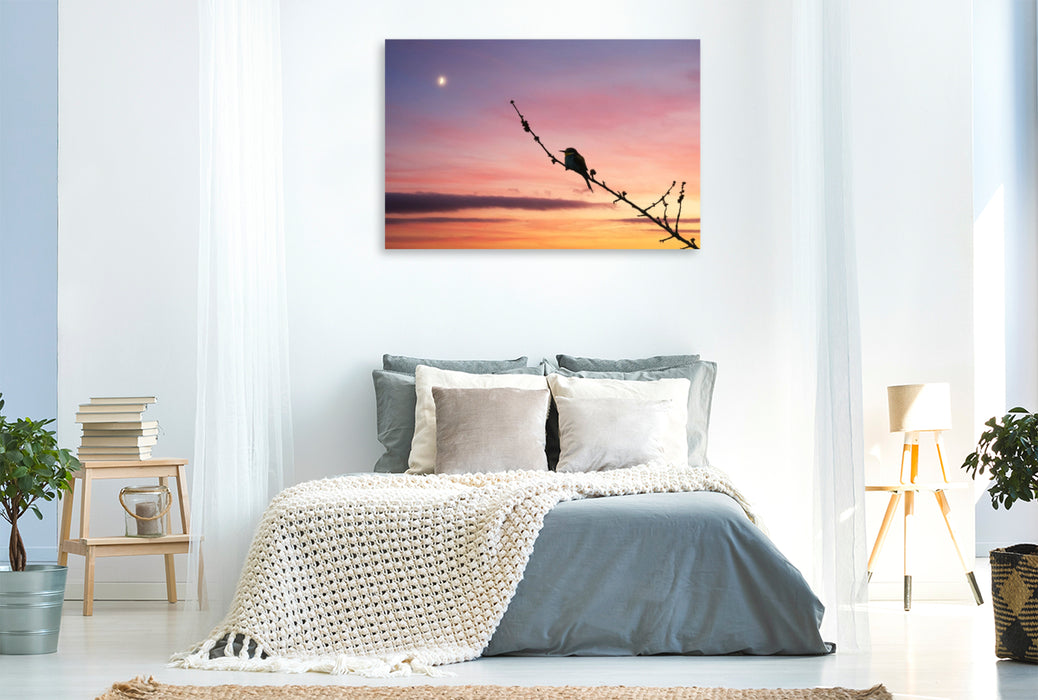 Premium Textil-Leinwand Bienenfresser im Sonnenuntergang