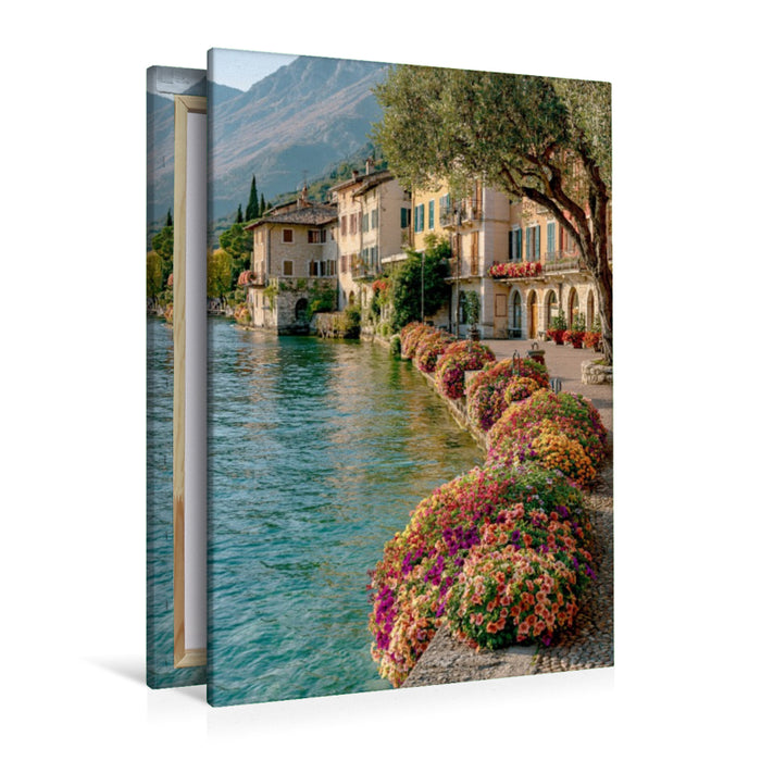 Premium Textil-Leinwand Limone – Mediterranes Flair am türkisblauen Gardasee