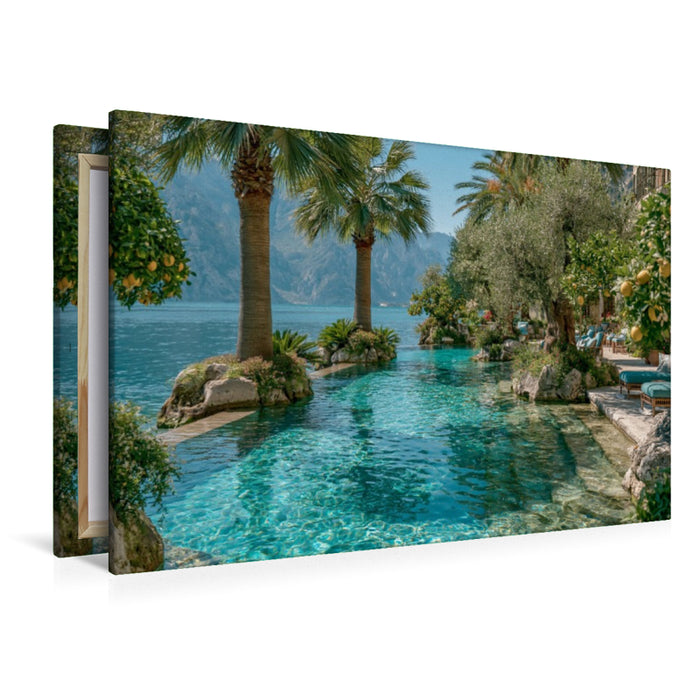 Premium Textil-Leinwand Gardasee – Mediterrane Gärten voller Frühlingslicht