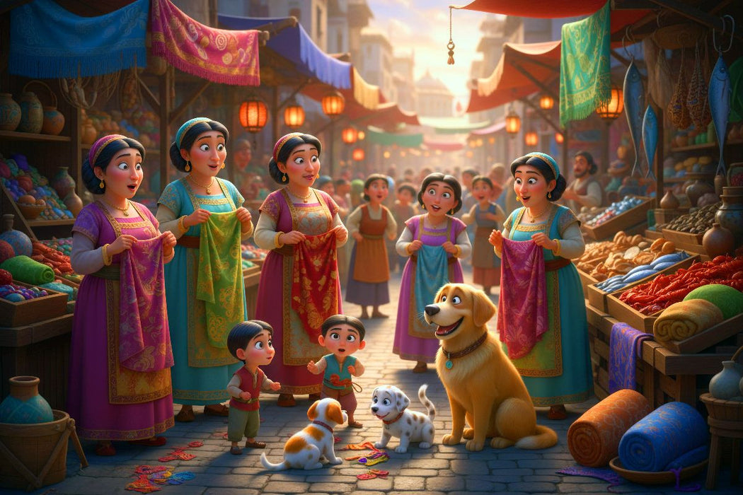 Premium Textil-Leinwand Bunte Stoffe und Neuigkeiten - Szene auf dem orientalischen Markt