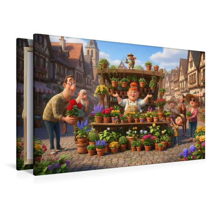 Premium Textil-Leinwand Grüne Daumen bevorzugt - Blumenhändlerin auf dem Markt