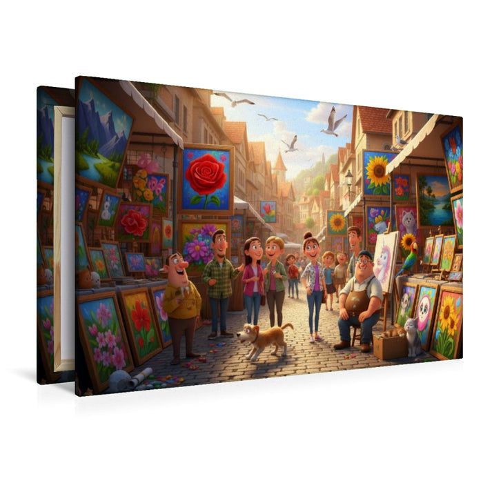 Premium Textil-Leinwand Kunst ist Ansichtssache - Kitschige Kunsthändler auf dem Markt