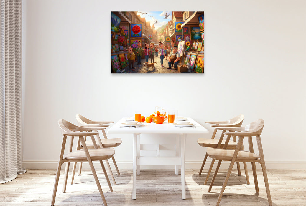 Premium Textil-Leinwand Kunst ist Ansichtssache - Kitschige Kunsthändler auf dem Markt