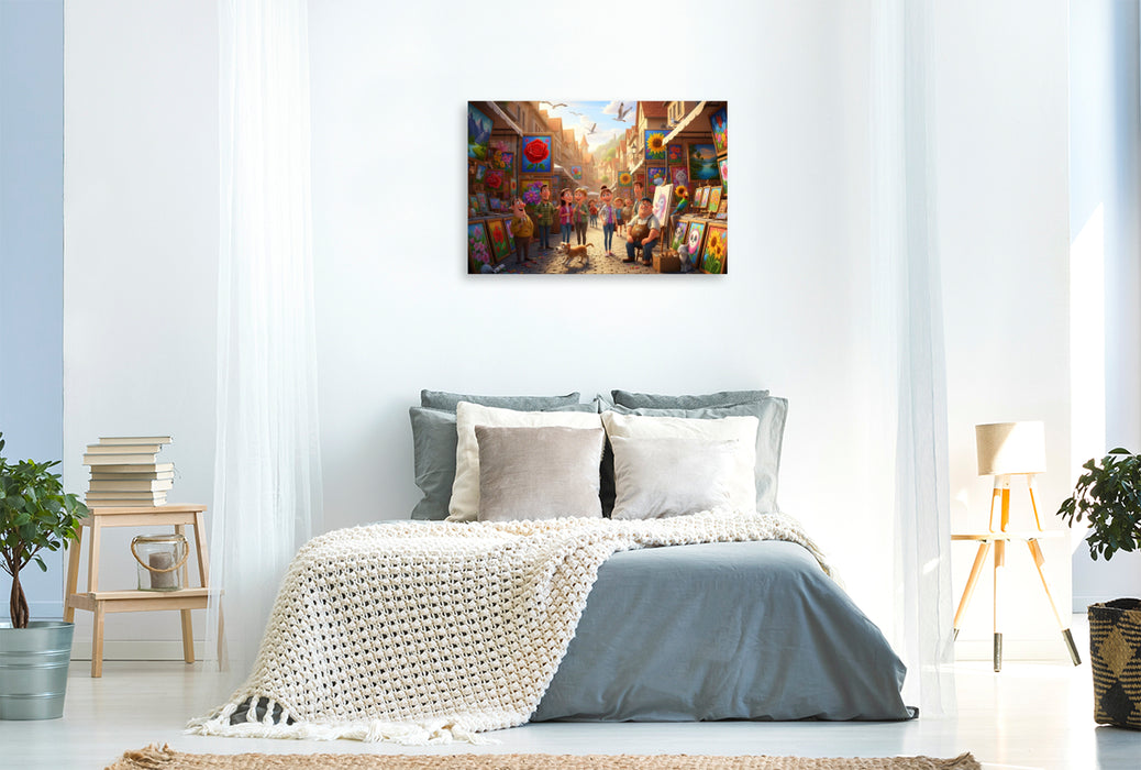 Premium Textil-Leinwand Kunst ist Ansichtssache - Kitschige Kunsthändler auf dem Markt