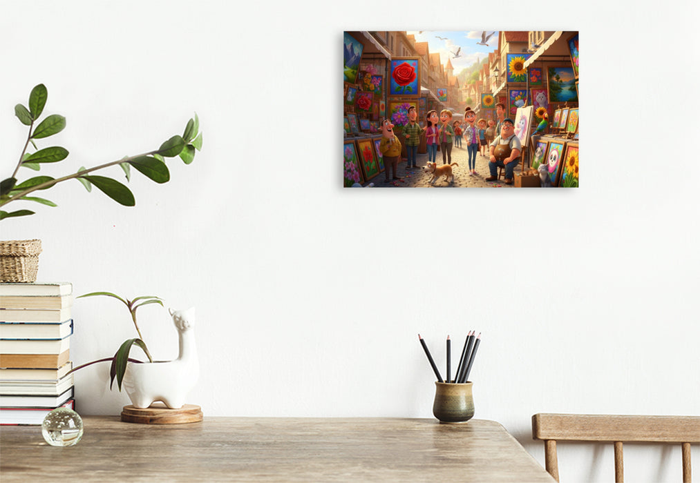 Premium Textil-Leinwand Kunst ist Ansichtssache - Kitschige Kunsthändler auf dem Markt