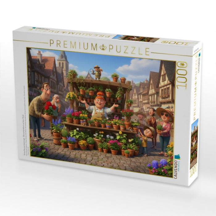 Grüne Daumen bevorzugt - Blumenhändlerin auf dem Markt - CALVENDO Foto-Puzzle'