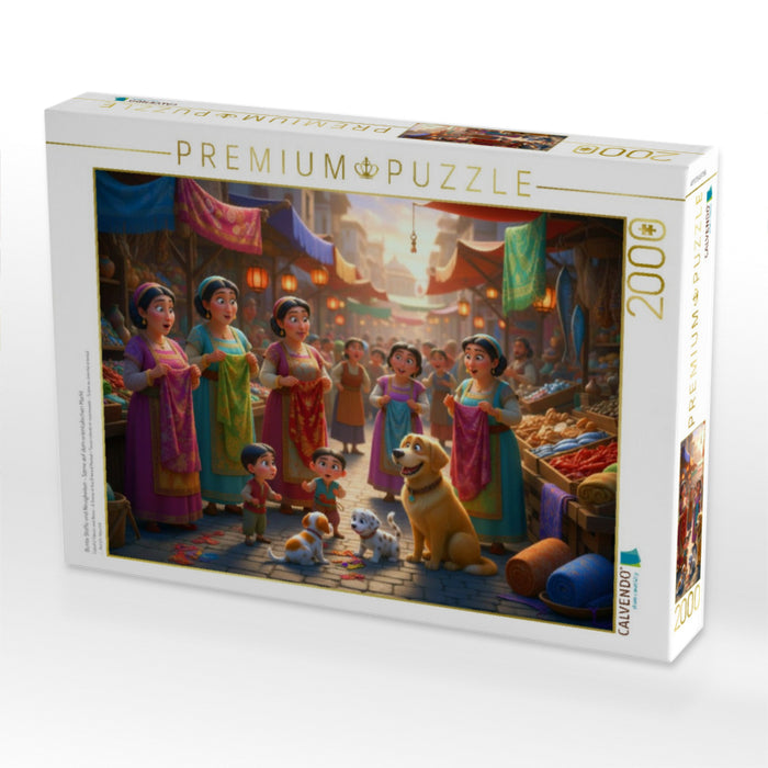 Bunte Stoffe und Neuigkeiten - Szene auf dem orientalischen Markt - CALVENDO Foto-Puzzle'