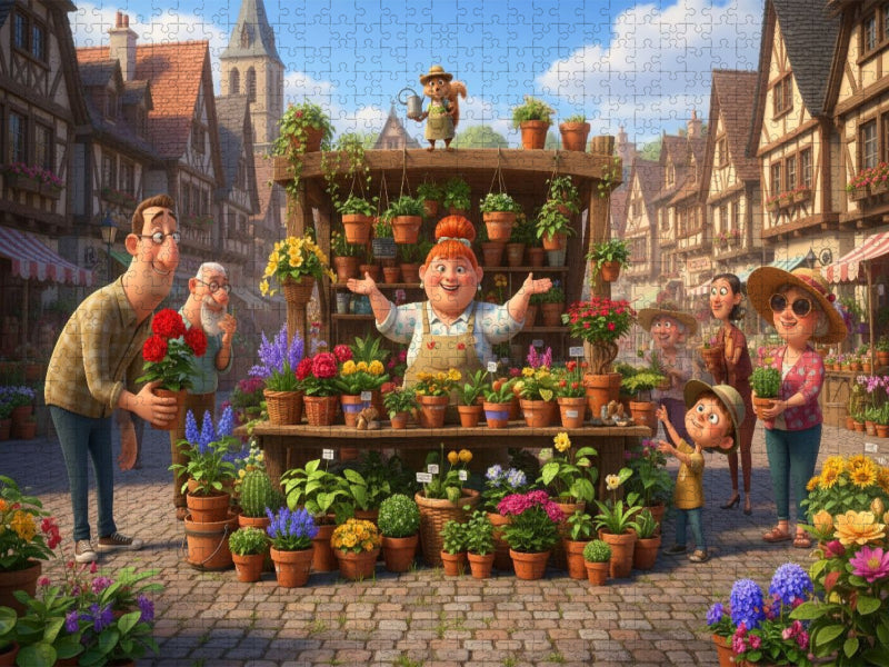 Grüne Daumen bevorzugt - Blumenhändlerin auf dem Markt - CALVENDO Foto-Puzzle'