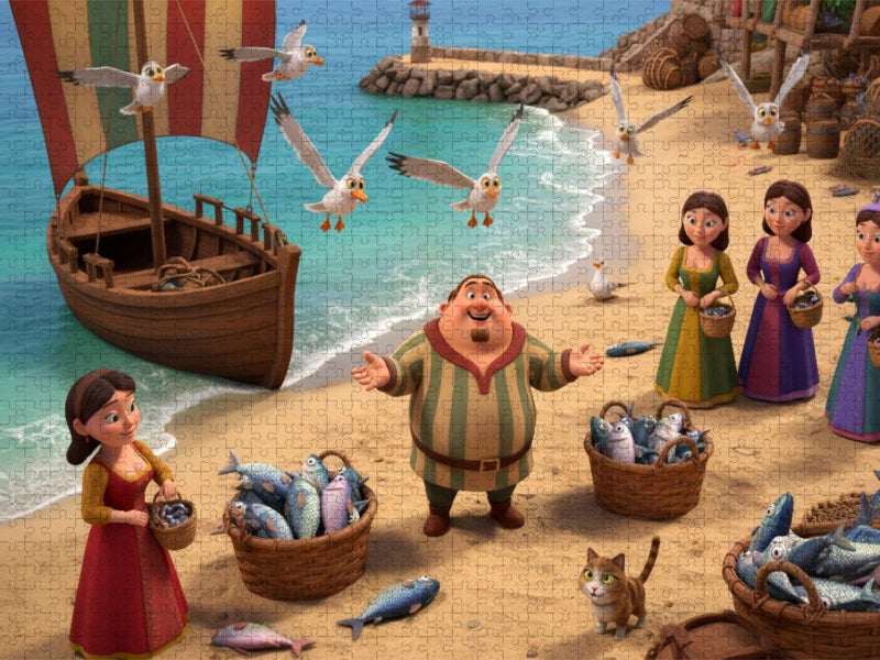 Schnell, bevor die Möwen kommen - immer was los auf dem Markt - CALVENDO Foto-Puzzle'