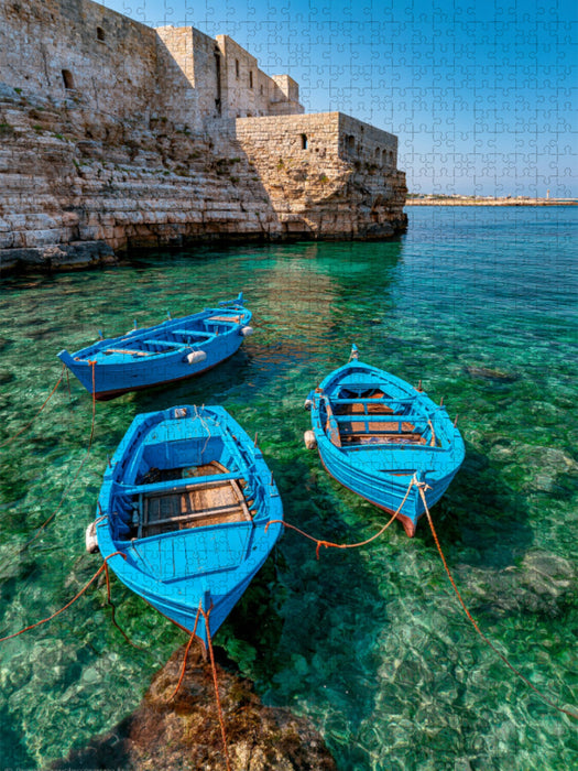 Monopoli, Apulien – Traditionelle Fischerboote im historischen Hafen - CALVENDO Foto-Puzzle'
