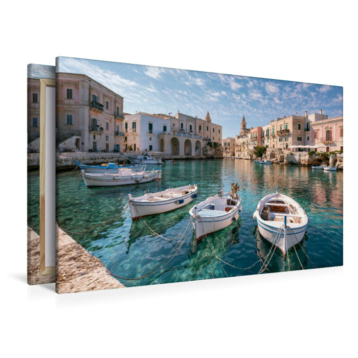 Premium Textil-Leinwand Sizilien, Italien – Kleine Boote im ruhigen Hafenbecken