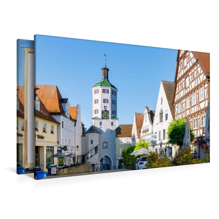 Premium Textil-Leinwand Günzburg: Marktplatz, Fachwerkhaus und Unteres Tor