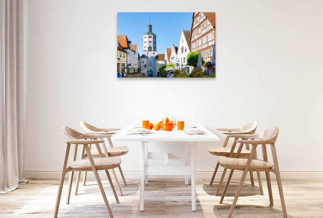 Premium Textil-Leinwand Günzburg: Marktplatz, Fachwerkhaus und Unteres Tor