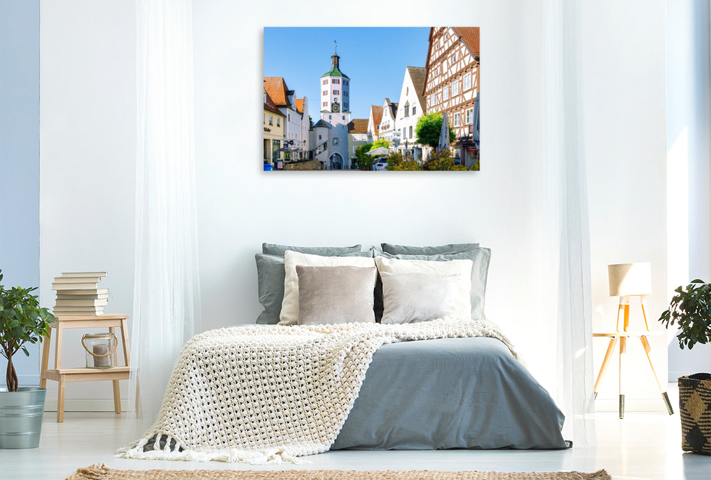Premium Textil-Leinwand Günzburg: Marktplatz, Fachwerkhaus und Unteres Tor