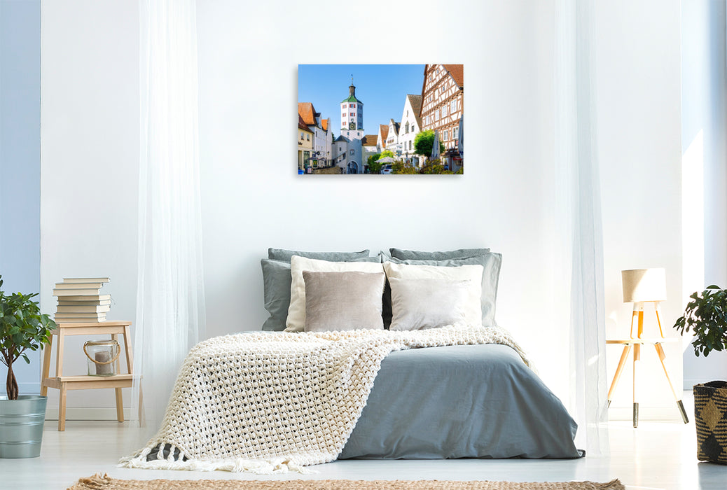 Premium Textil-Leinwand Günzburg: Marktplatz, Fachwerkhaus und Unteres Tor