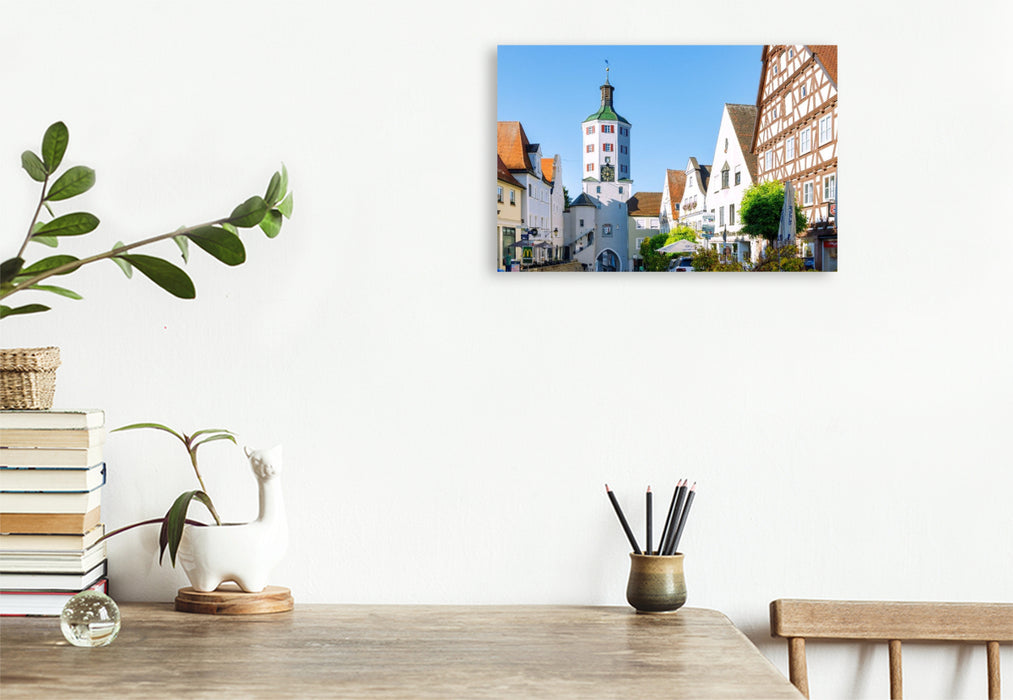 Premium Textil-Leinwand Günzburg: Marktplatz, Fachwerkhaus und Unteres Tor