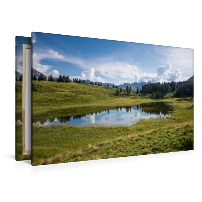 Premium Textil-Leinwand Unterer Prätschsee in Arosa in den Schweizer Alpen