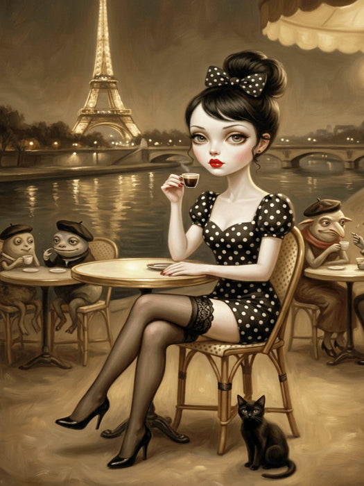 Madame Noir in Paris bei Nacht - CALVENDO Foto-Puzzle'