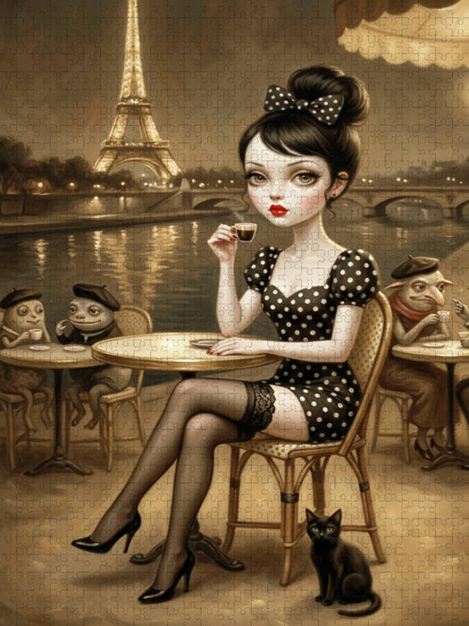 Madame Noir in Paris bei Nacht - CALVENDO Foto-Puzzle'