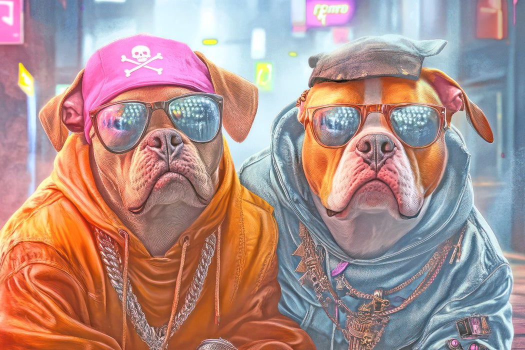 Premium Textil-Leinwand Pitbull Gangsterhunde