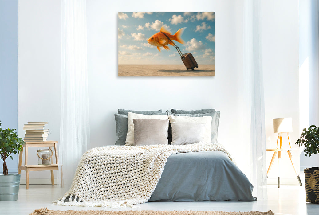 Premium Textil-Leinwand Der reisende Goldfisch