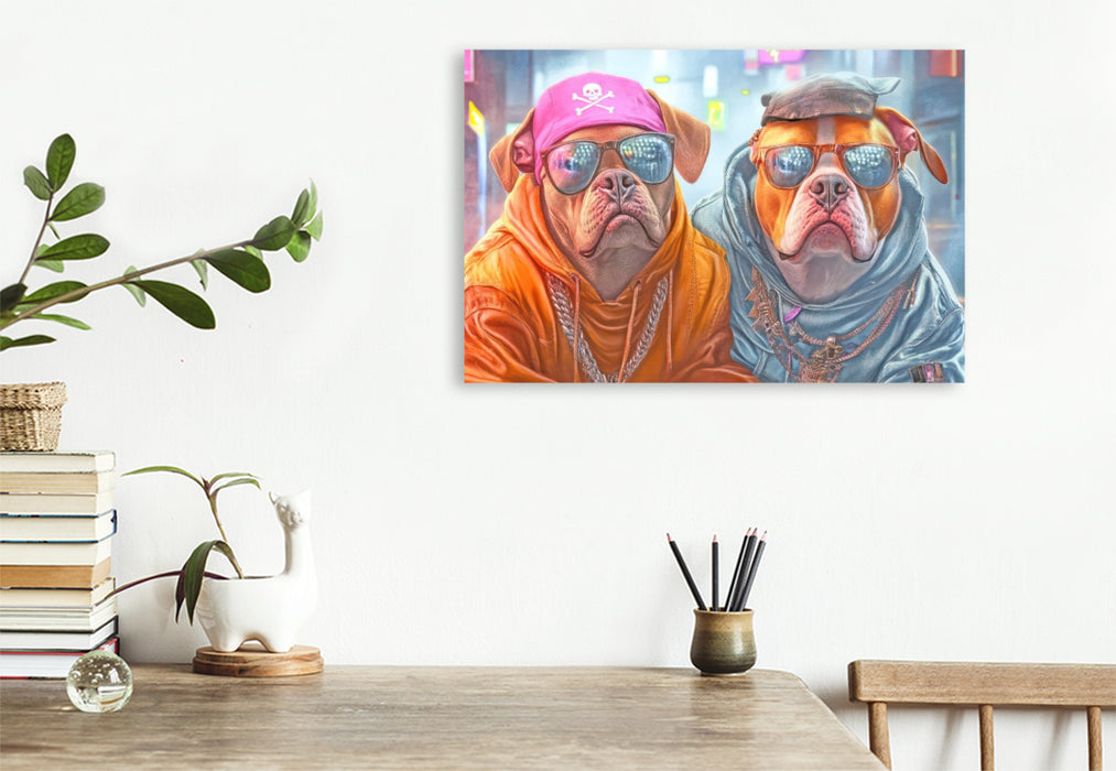 Premium Textil-Leinwand Pitbull Gangsterhunde