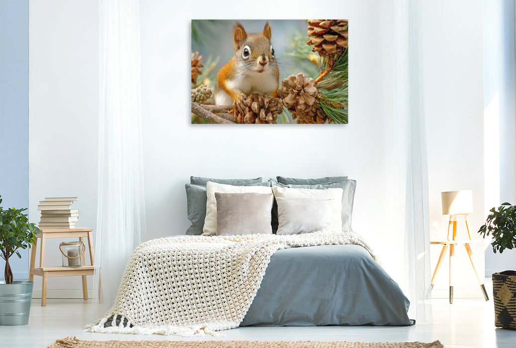 Premium Textil-Leinwand Eichhörnchenliebe