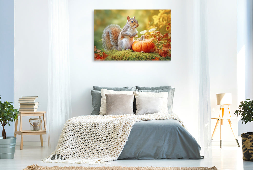 Premium Textil-Leinwand Eichhörnchenliebe
