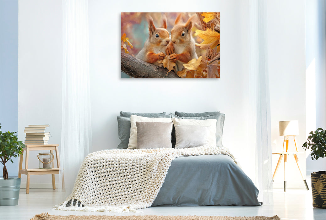 Premium Textil-Leinwand Eichhörnchenliebe