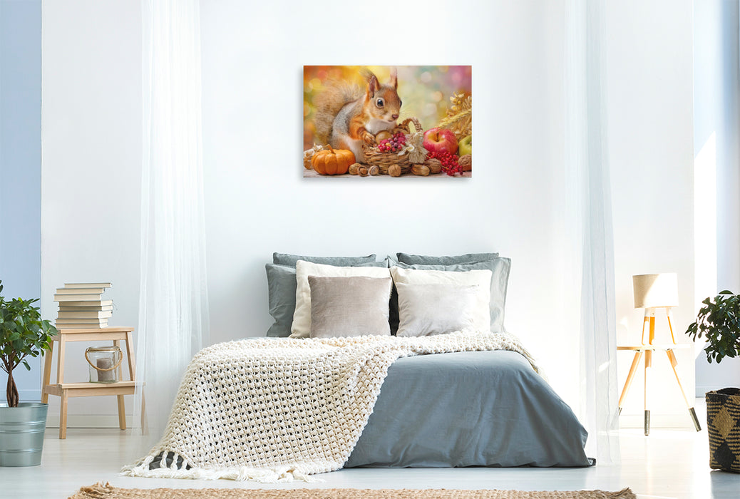 Premium Textil-Leinwand Eichhörnchenliebe