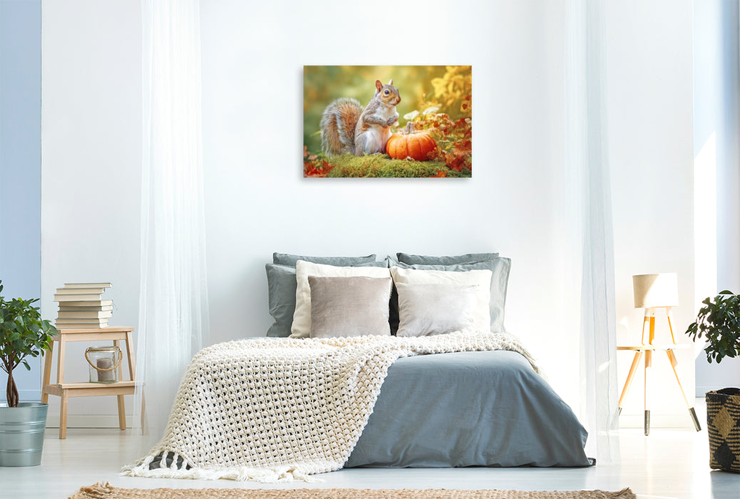 Premium Textil-Leinwand Eichhörnchenliebe