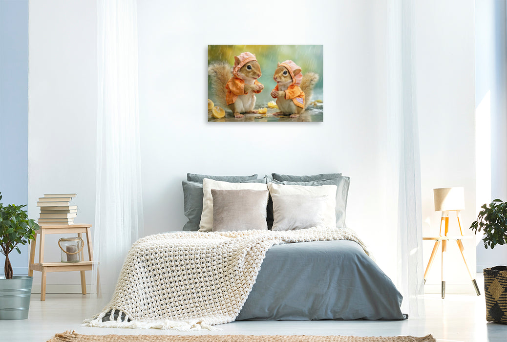 Premium Textil-Leinwand Eichhörnchenliebe
