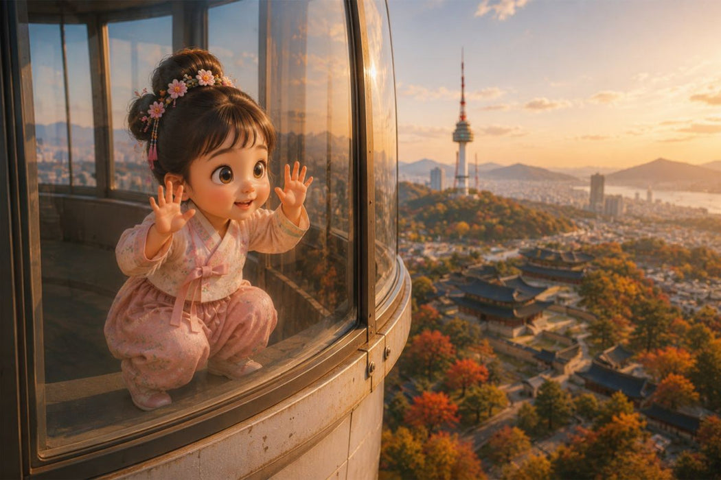 Premium Textil-Leinwand Herbstzauber über Seoul