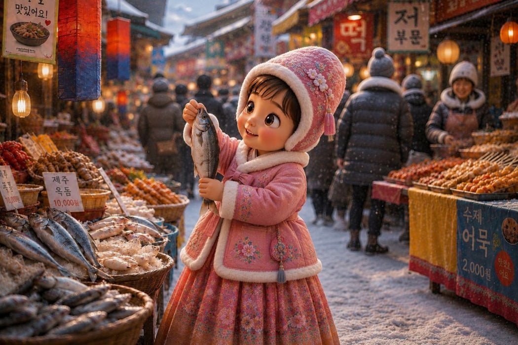 Premium Textil-Leinwand Am Markt in Seoul
