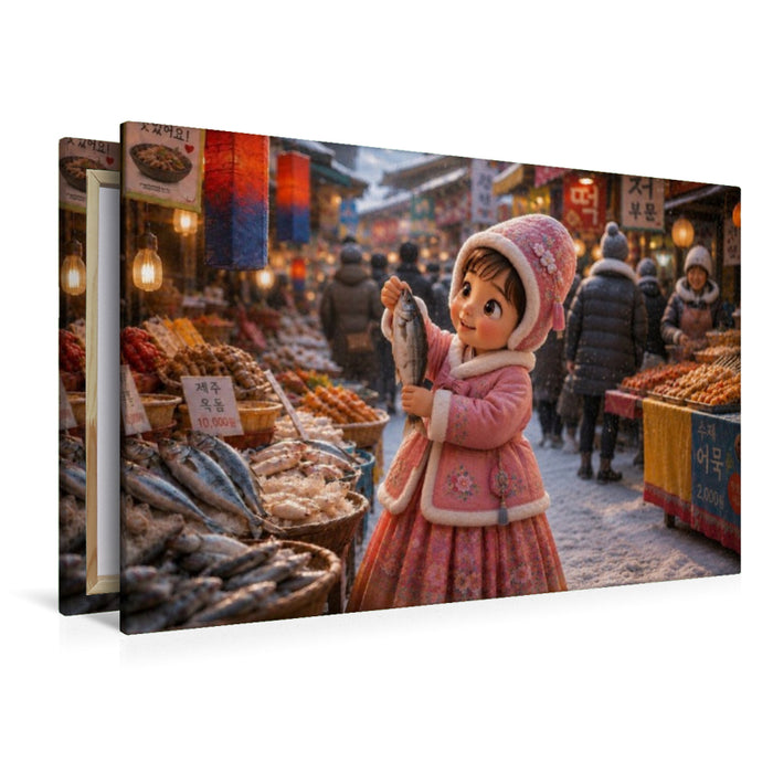 Premium Textil-Leinwand Am Markt in Seoul