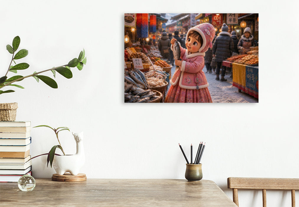 Premium Textil-Leinwand Am Markt in Seoul