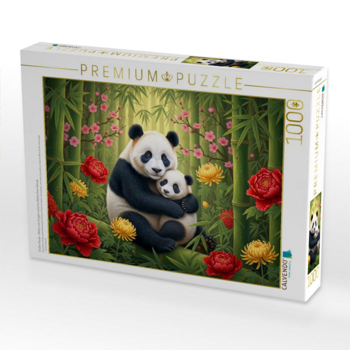 Großer Panda - Mutter und Jungtier zwischen Blüten ihrer Heimat - CALVENDO Foto-Puzzle'
