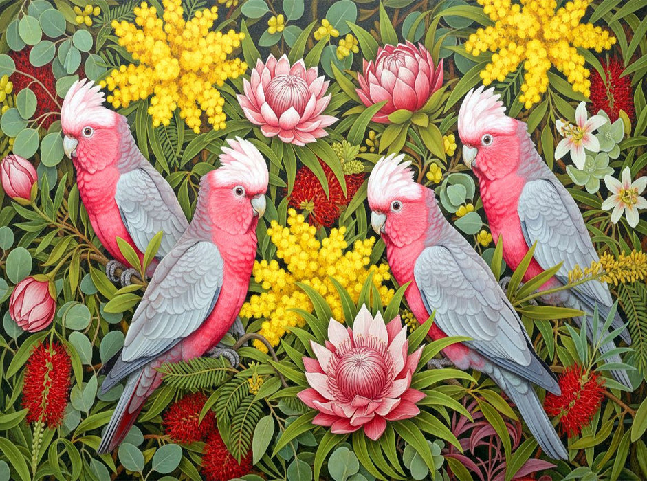 Rosa Kakadu zwischen Blüten ihrer Heimat - CALVENDO Foto-Puzzle'