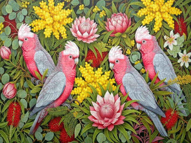 Rosa Kakadu zwischen Blüten ihrer Heimat - CALVENDO Foto-Puzzle'