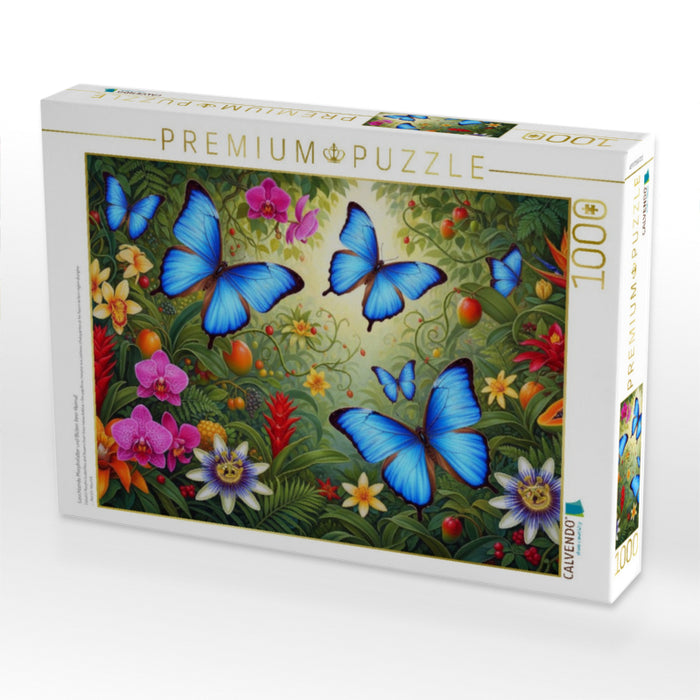 Leuchtende Morphofalter und Blüten ihrer Heimat - CALVENDO Foto-Puzzle'