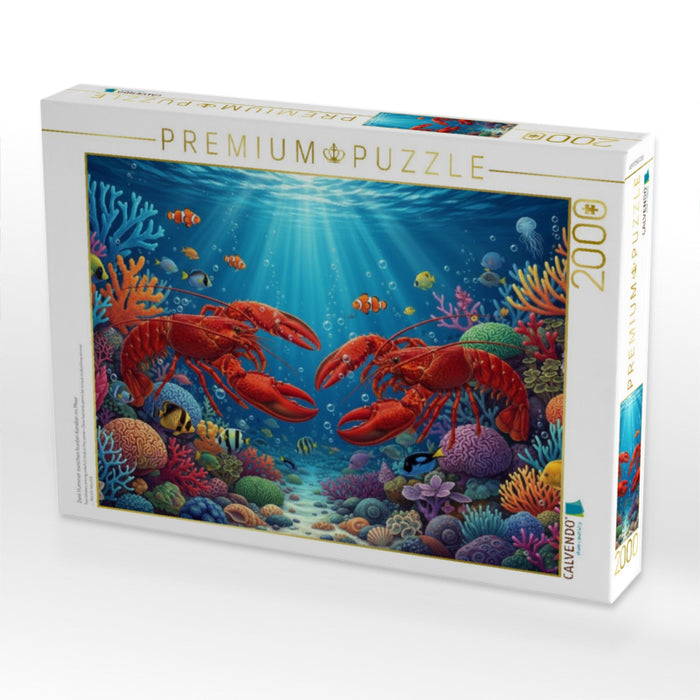 Zwei Hummer zwischen bunten Korallen im Meer - CALVENDO Foto-Puzzle'